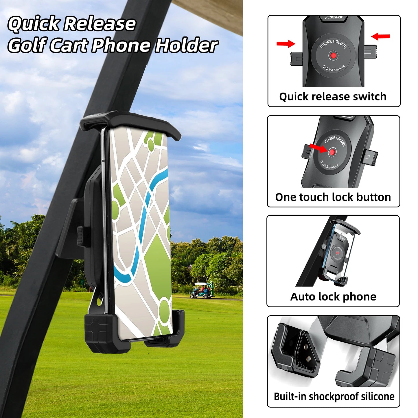 Magnetic Phone Holder Mount Compatible with EZGO/Club Car/Yamaha, Compatible with iPhone/Galaxy/Google Pixel