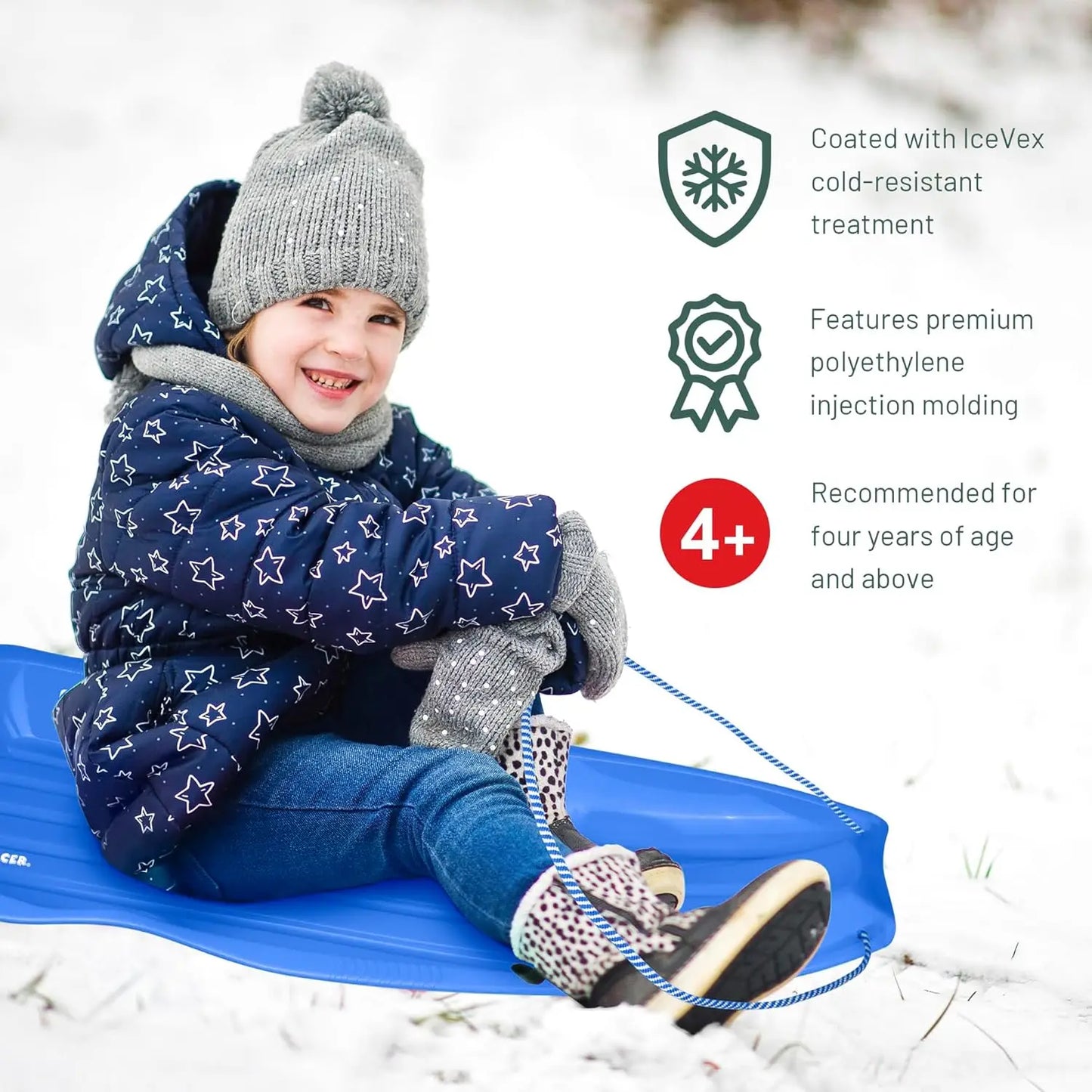 2 Pack Plastic Toboggan with Pull Rope