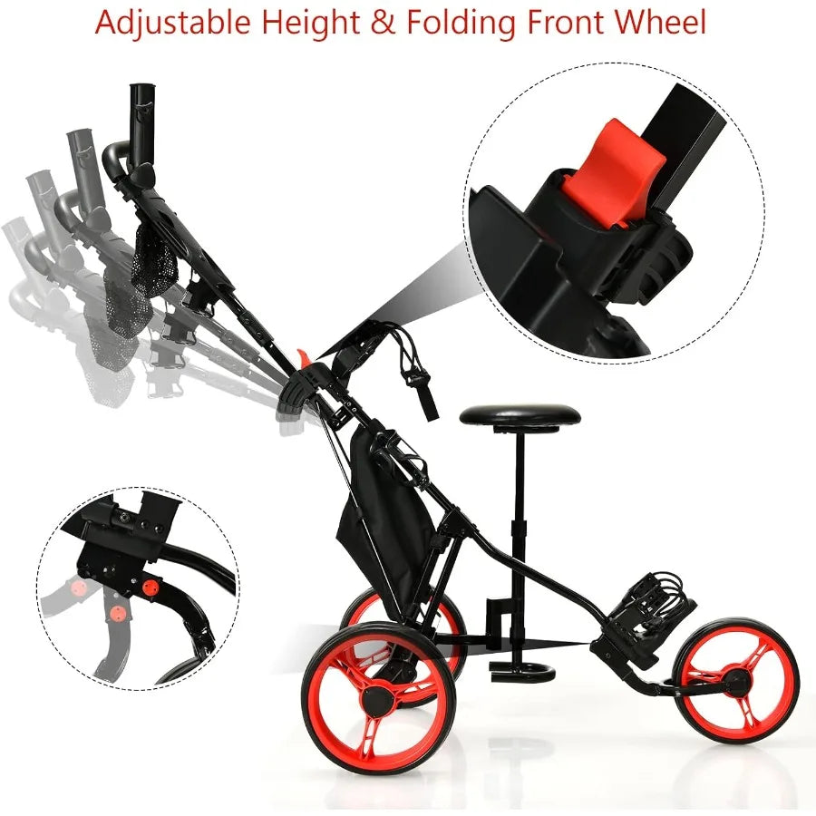 Foldable 3 Wheel Golf Caddy Cart